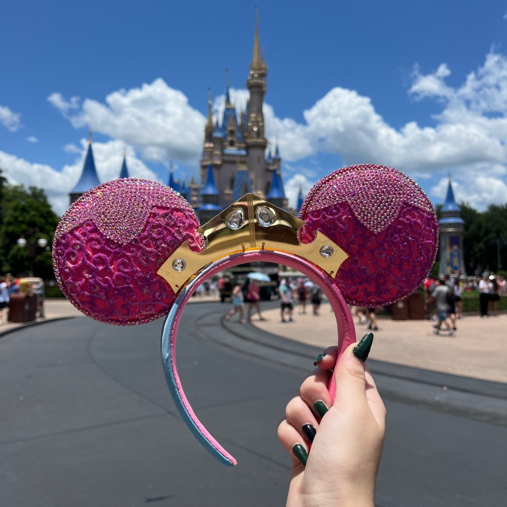 Disney Pink and Gold Glitter Minnie Ears Headband